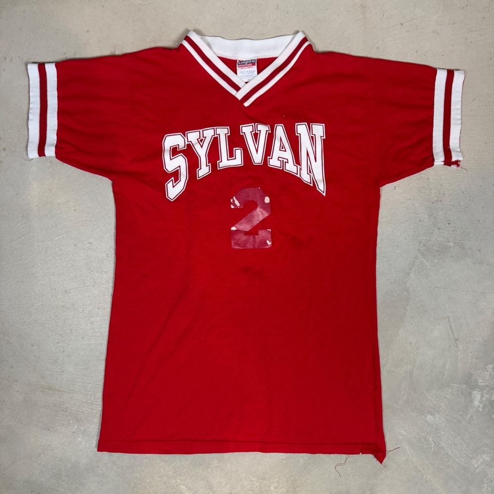 Vintage 70s union Empire Sporting Goods Jersey Red White Striped V-Neck Size S